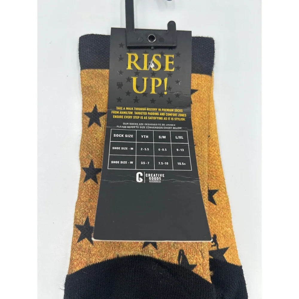 Hamilton An American Musical Broadway Crew Socks Gold Black Star Pattern‎ Unisex